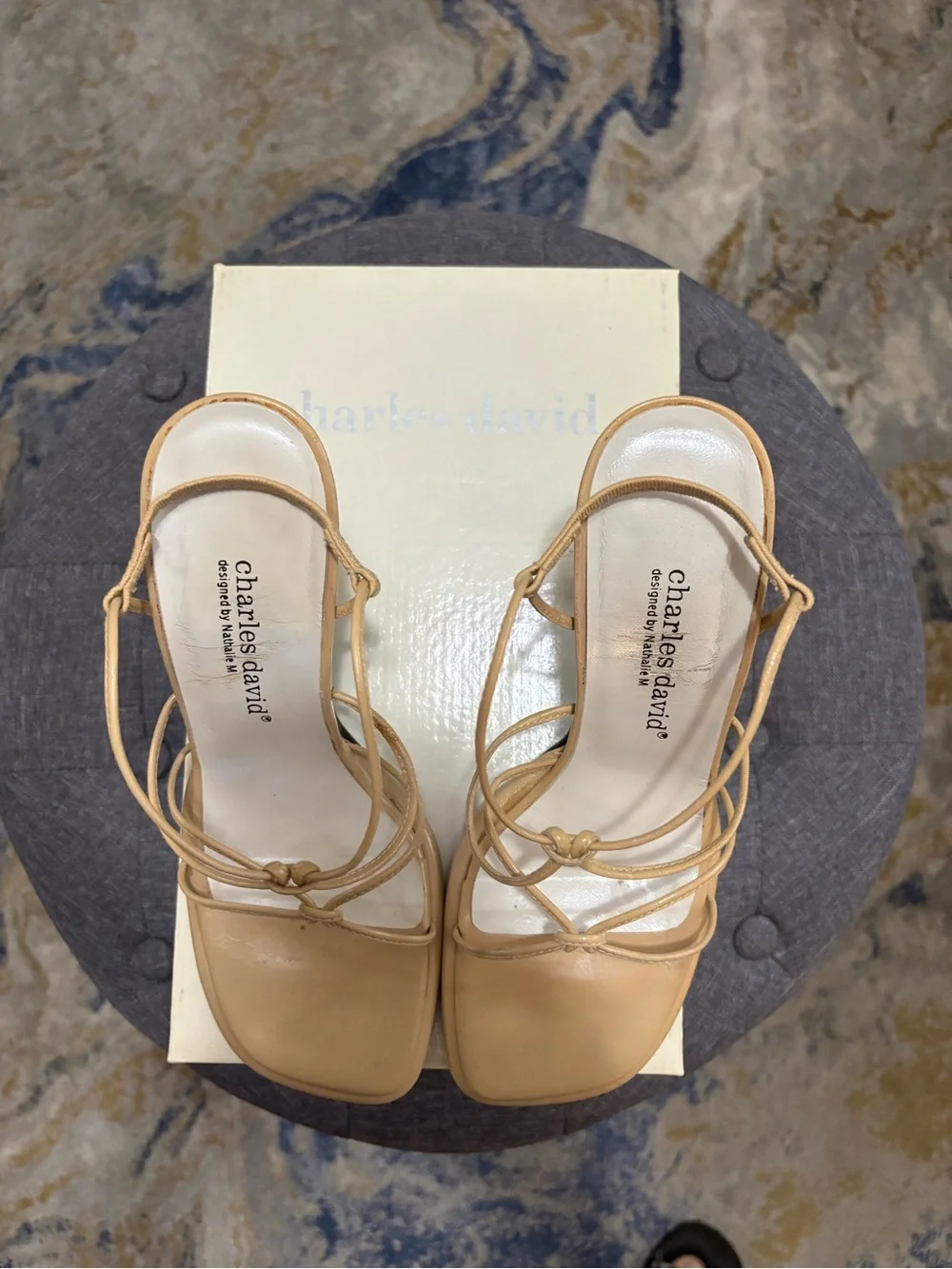 Charles David Beige Strappy Square-Toe Heels